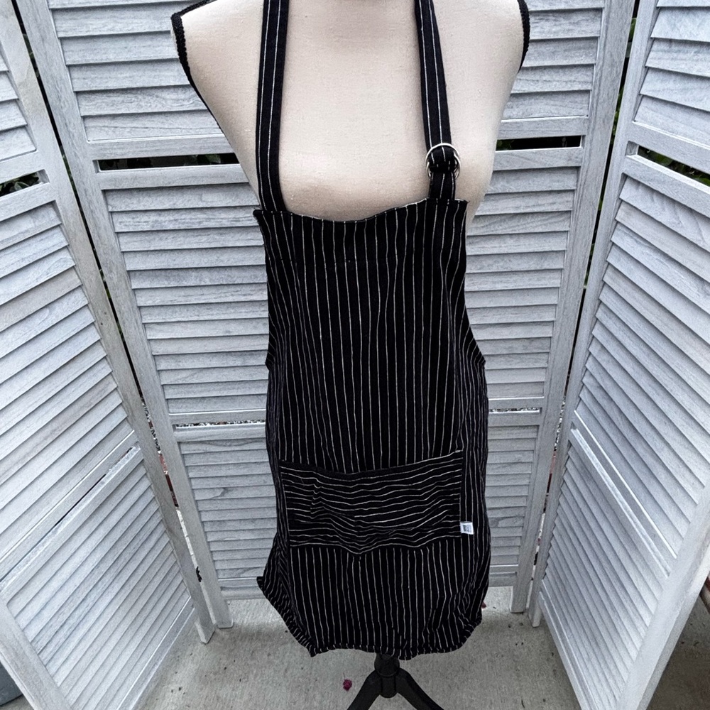 Black Pinstripe Apron  with Front Pocket